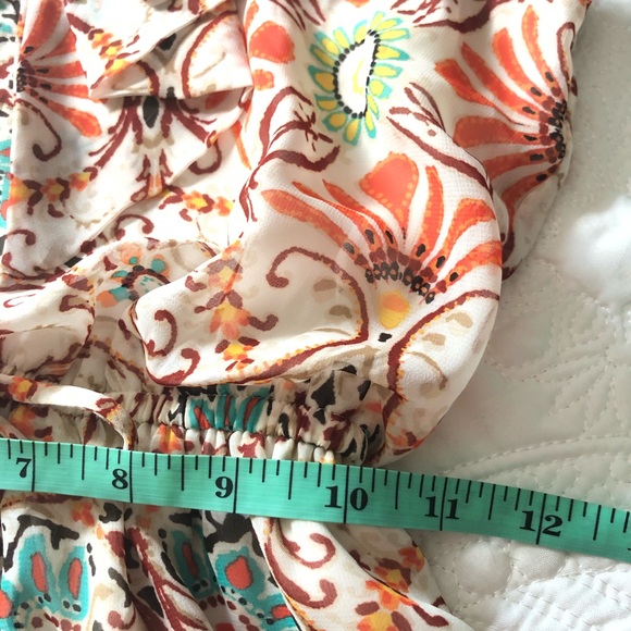 SWEET STORM Fit Flare Mini Dress Floral Ruffle V Neck Orange Cream Size Small - Picture 8 of 12